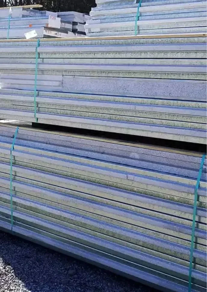 Structural insulated panels staged for delivery to a Connecticut jobsite